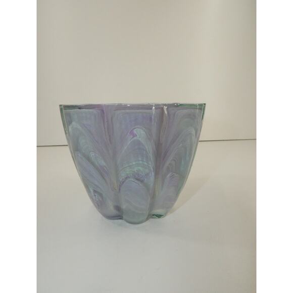 Hand Blown Purple Swirl Ecoglass Glass Candle Holder Bowl Recycled Made In Spain - Picture 6 of 10